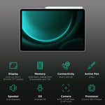Samsung Galaxy Tab S9 FE Plus tablet with WUXGA TFT display, active S Pen, dual speakers, and Exynos 1380 chipset