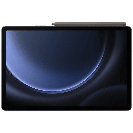 Samsung Galaxy Tab S9 FE Wi-Fi tablet with sleek black design and stylus on top