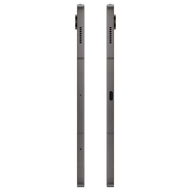 Side view of Samsung Galaxy Tab S9 FE Wi-Fi tablet showing slim metal edges and speaker grills