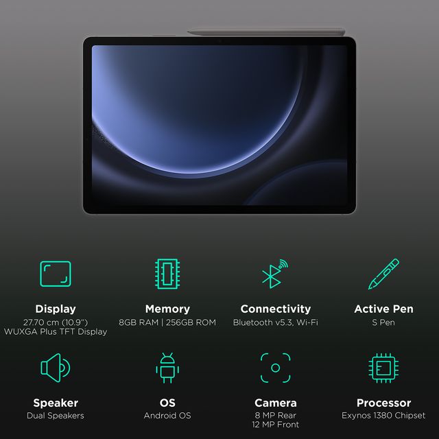 Samsung Galaxy Tab S9 FE Wi-Fi tablet with 10.9 inch WUXGA Plus display and active S Pen