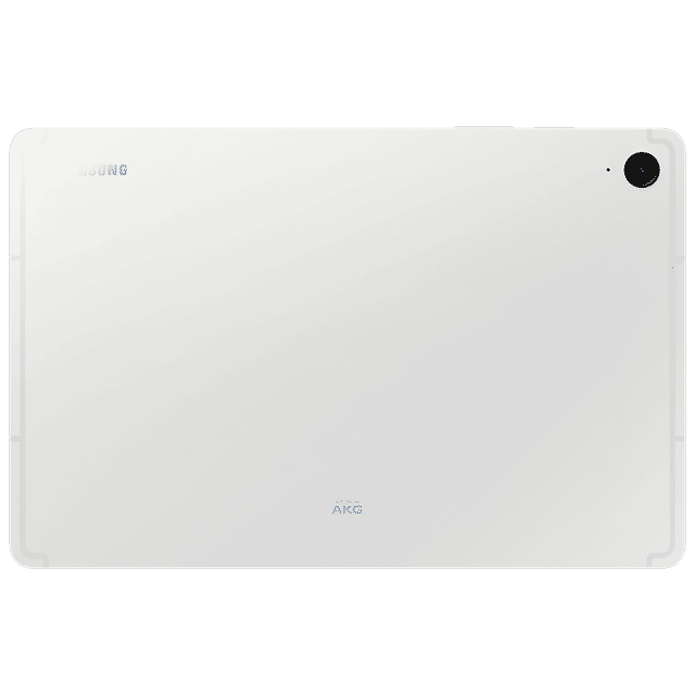 Back view of white Samsung Galaxy Tab S9 FE Wi-Fi tablet showing camera and branding