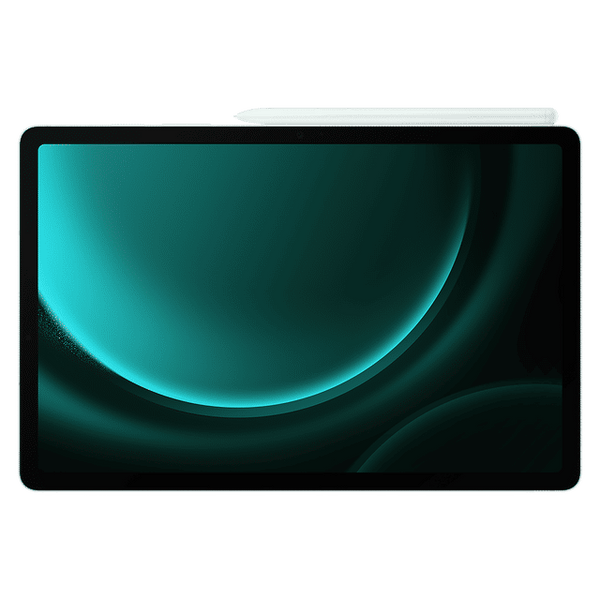 Samsung Galaxy Tab S9 FE Wi-Fi tablet with stylus shown from front with screen on