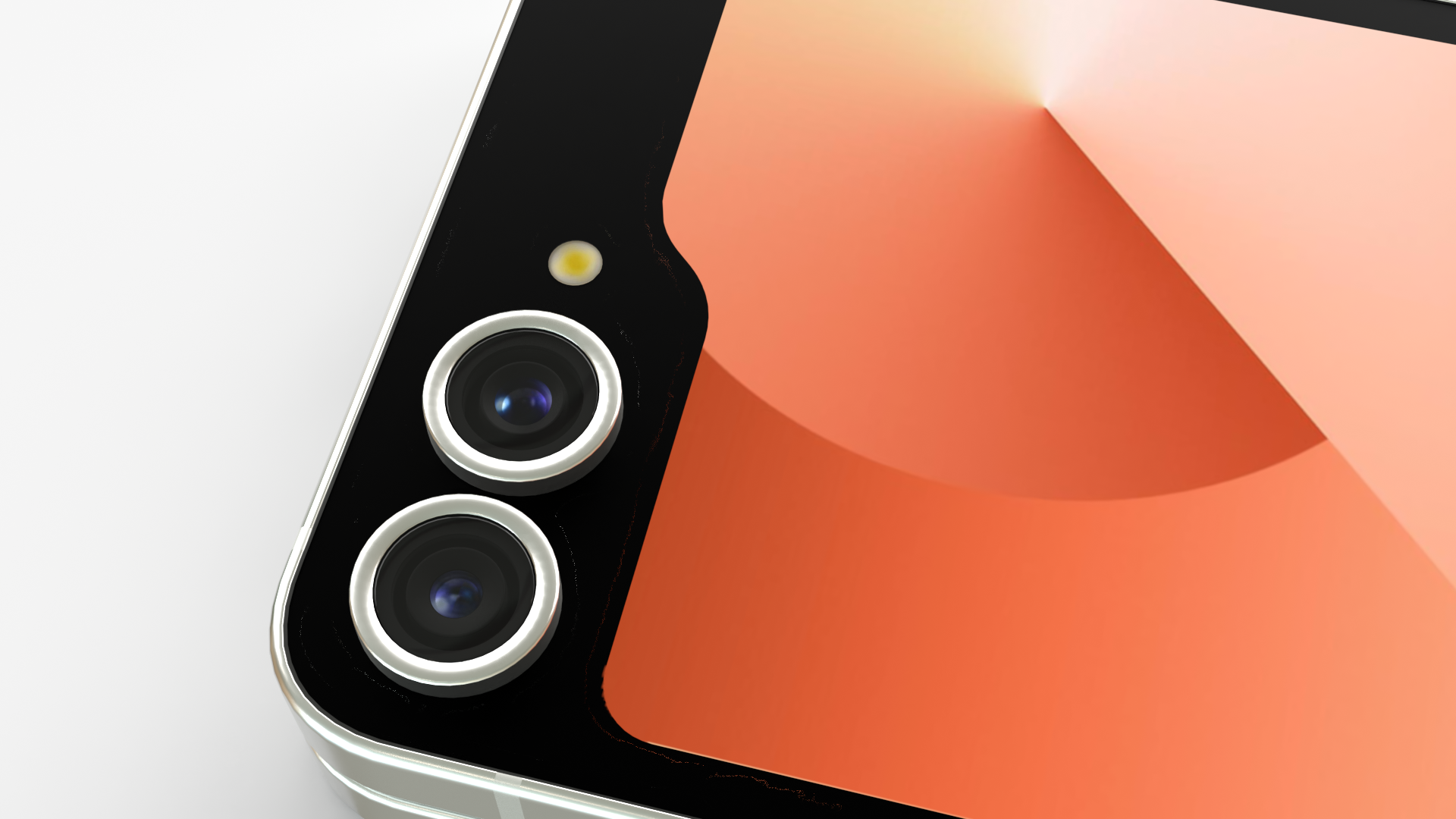 Close-up of Samsung Galaxy Z Flip6 5G dual camera lenses and part of the folded screen