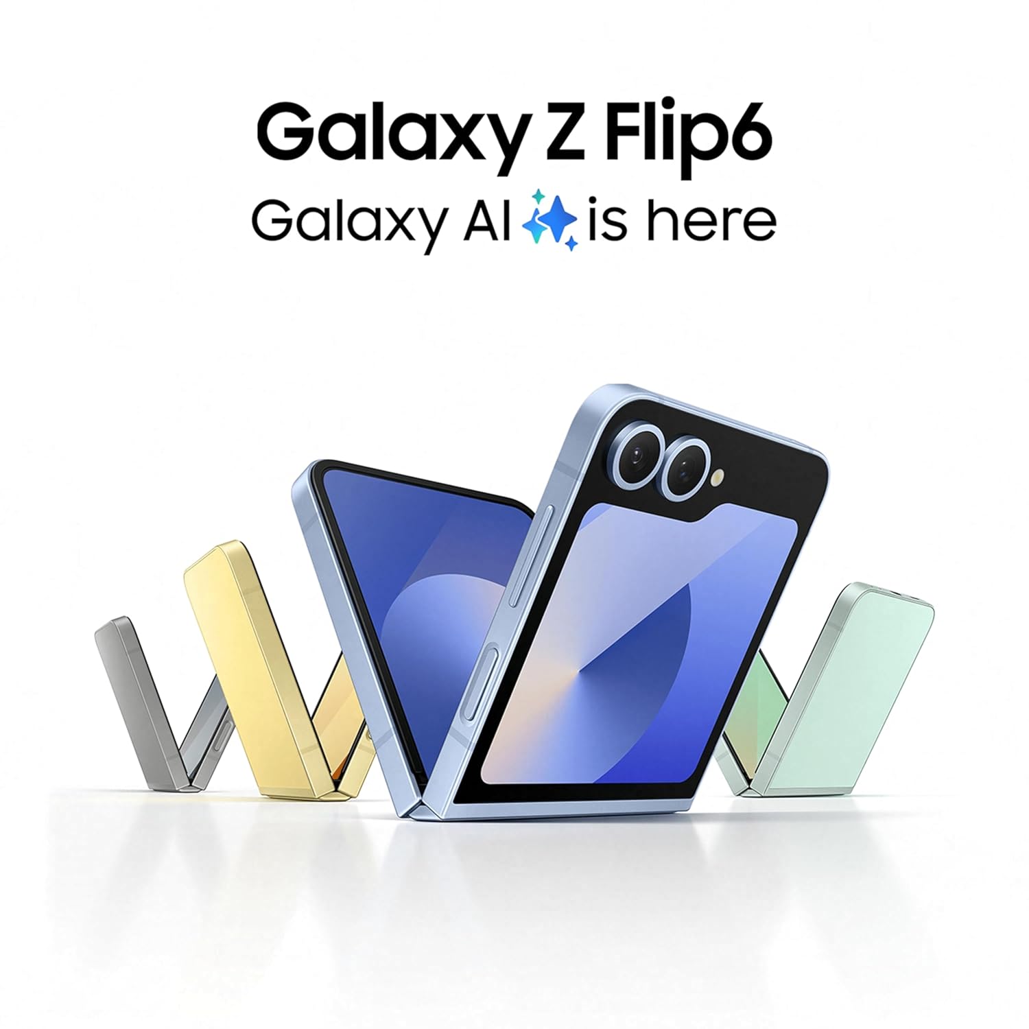 Samsung Galaxy Z Flip6 5G folding phone in various colors showcasing the flip design