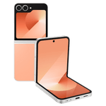 Samsung Galaxy Z Flip6 5G foldable phone in peach color showing front and back views