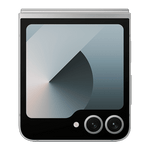 Samsung Galaxy Z Flip6 5G foldable phone showing the outer display and dual camera lenses