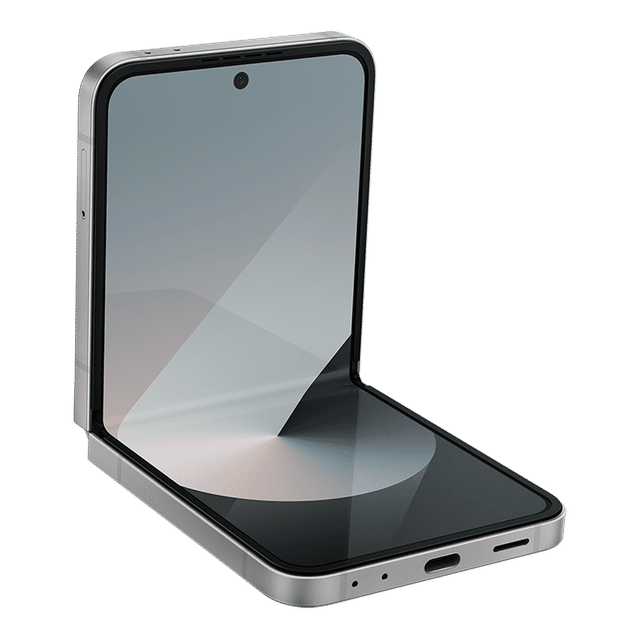 Samsung Galaxy Z Flip6 5G phone partially folded showing sleek design and large screen