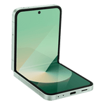 Samsung Galaxy Z Flip6 5G phone partially folded with touchscreen display and front camera