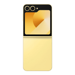 Samsung Galaxy Z Flip6 5G yellow smartphone folded showing dual rear cameras and small external display