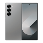Samsung Galaxy Z Fold6 5G smartphone showing front display and triple rear camera in silver