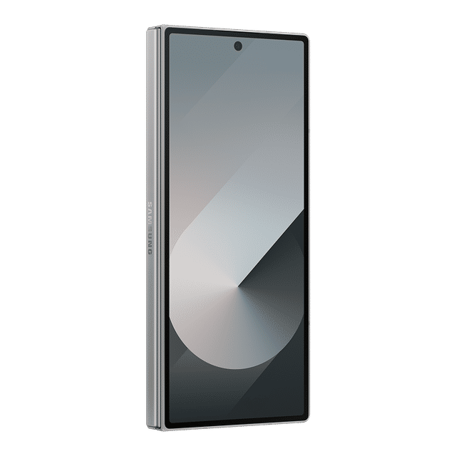 Samsung Galaxy Z Fold6 5G phone in sleek silver design with large unfolded display