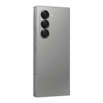Samsung Galaxy Z Fold6 5G phone in silver showing triple rear camera lenses and side buttons