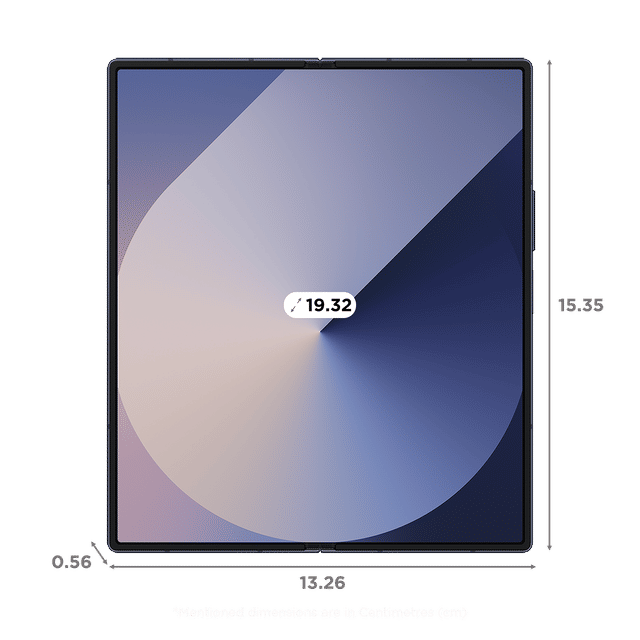 Front view of Samsung Galaxy Z Fold6 5G unfolded showing large display with dimensions in centimeters