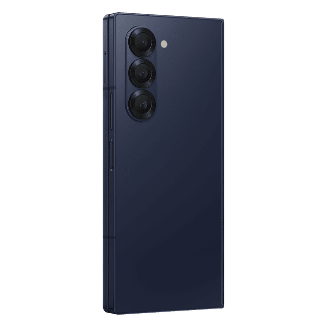 Samsung Galaxy Z Fold6 5G phone in sleek dark color showing rear triple camera setup