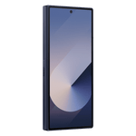 Samsung Galaxy Z Fold6 5G phone in dark blue showing large unfolded screen with centered front camera