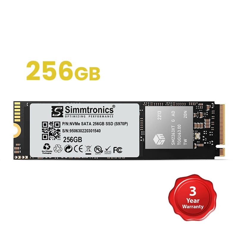 Simmtronics 256GB NVMe SSD laptop accessory with 3 year warranty for enhanced storage performance
