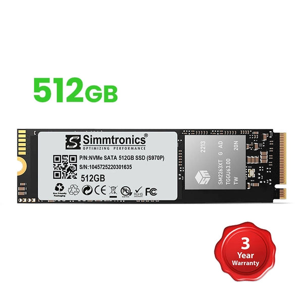 Simmtronics 512GB NVMe SSD laptop accessory with 3 year warranty for fast storage upgrade