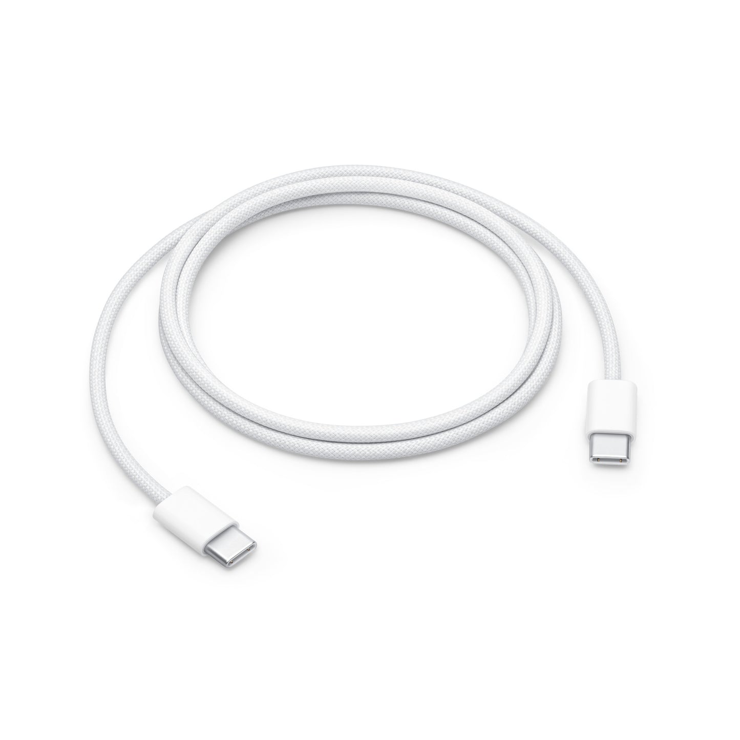 Apple 60W USB-C charging cable in white with braided design for durable fast charging