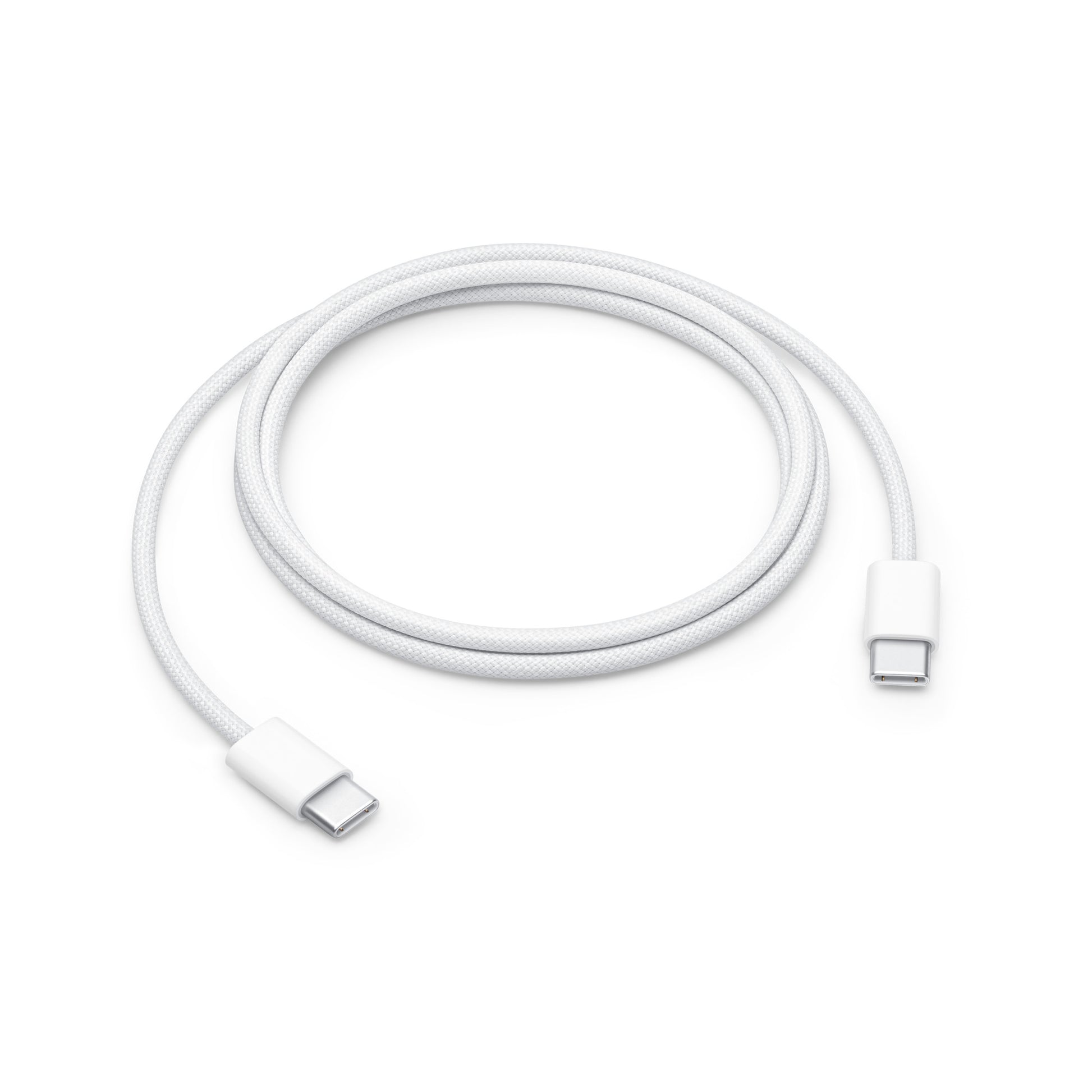 Apple 60W USB-C charging cable in white with braided design for durable fast charging