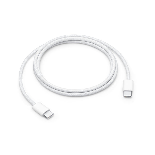 Apple 60W USB-C charging cable in white with braided design for durable fast charging