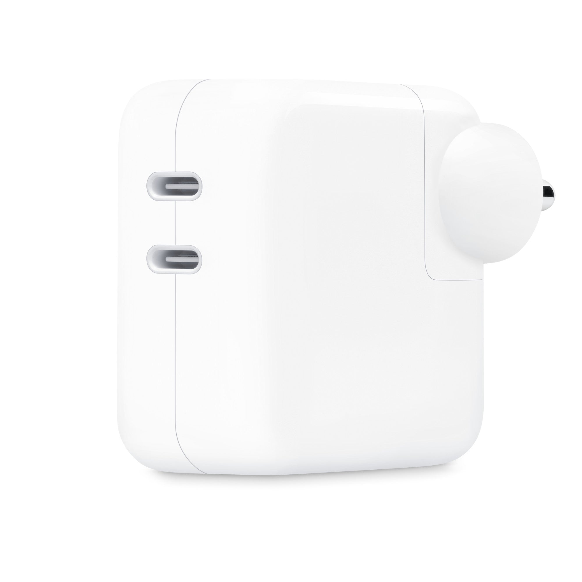 Apple 35W USB-C power adapter in white with dual USB-C ports and compact design