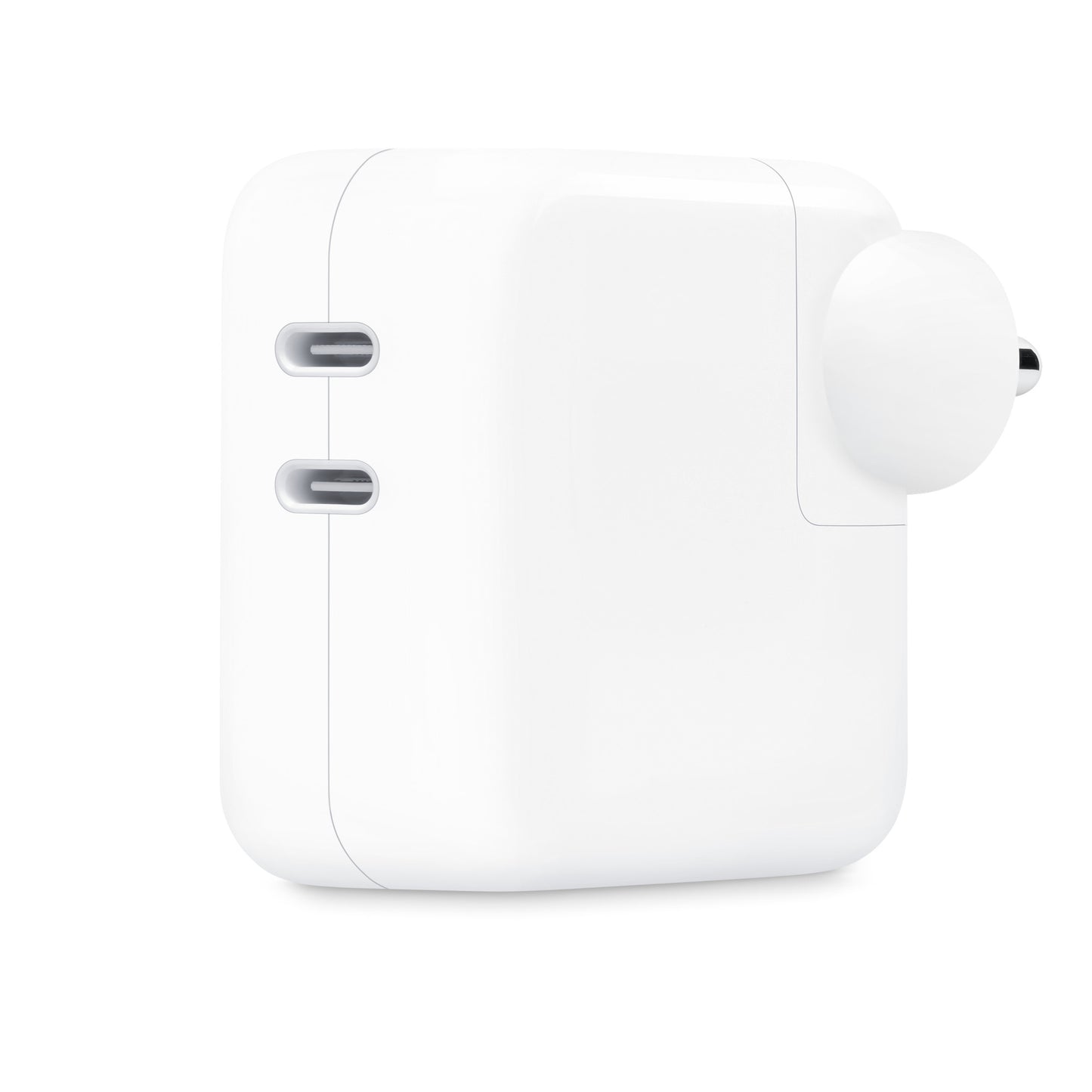 Apple 35W USB-C power adapter in white with dual USB-C ports and compact design