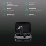 Redmi Earbud 5 TWS in black with open charging case highlighting Bluetooth and noise cancellation features