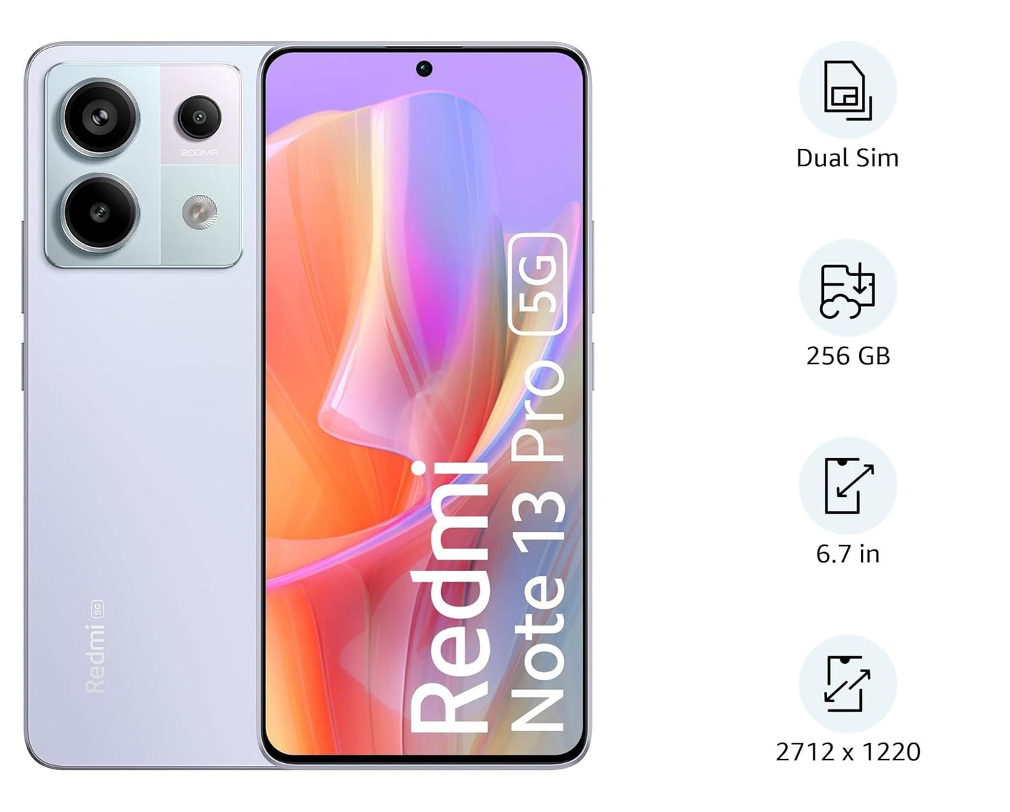Redmi Note 13 Pro 5G smartphone in silver with dual rear cameras and 6.7 inch display