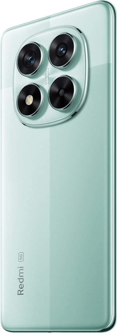 Redmi Note 14 Pro 5G smartphone in green showing quad camera setup on back