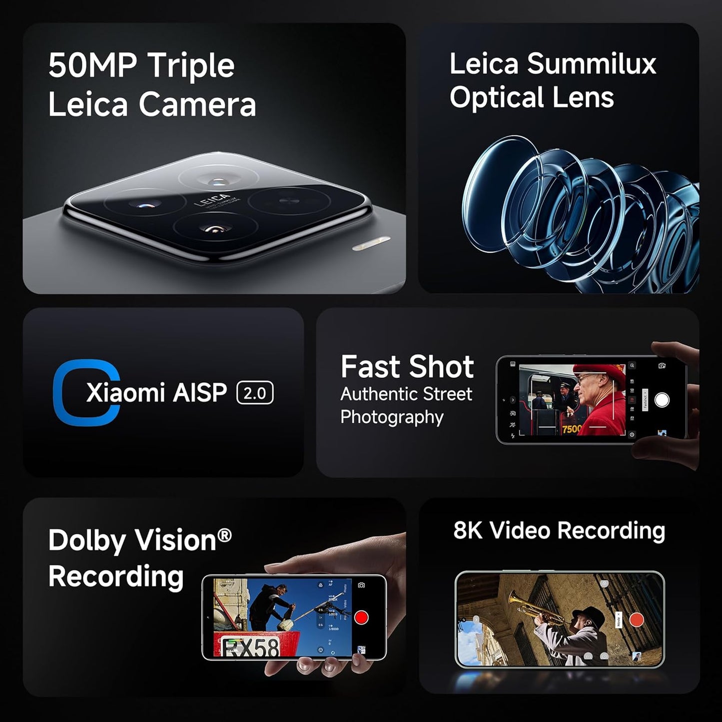 Xiaomi 15 5G smartphone with 50MP triple Leica camera, Leica Summilux optical lens, Dolby Vision recording, and 8K video recording