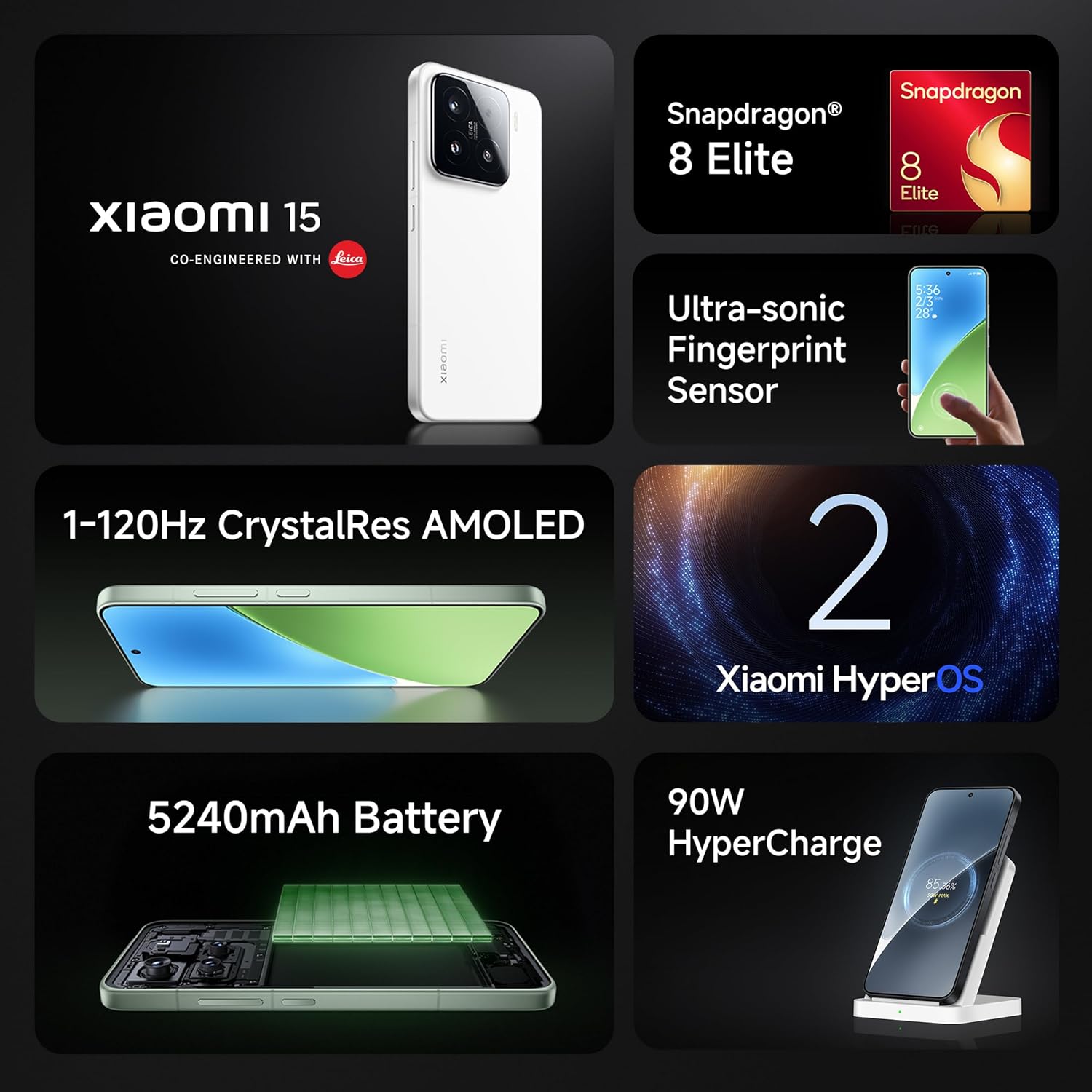 Xiaomi 15 5G smartphone by Redmi with Snapdragon 8 Elite, AMOLED display, fingerprint sensor, 5240mAh battery and 90W HyperCharge